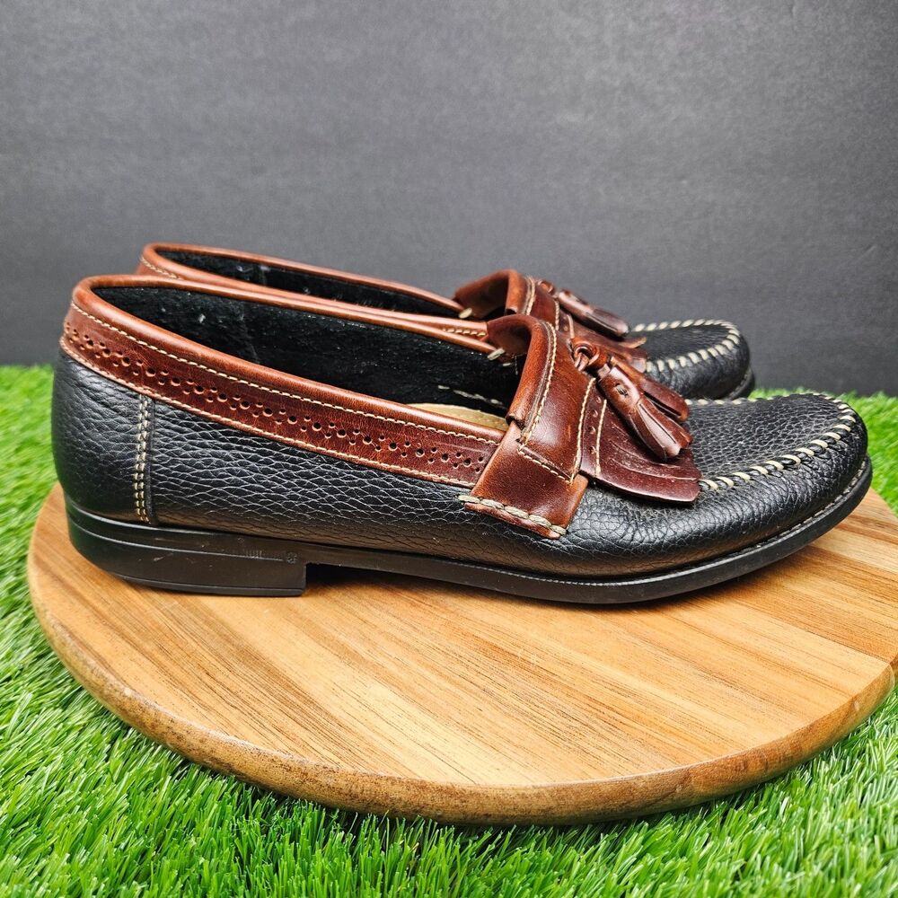 Gh Bass Weejuns Tassel Loafers Mens 9.5 Black Brown Pebbled Leather Slip On Shoe